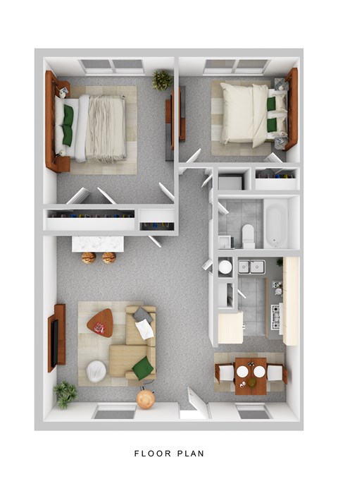 Floor plan for 2 beds, 1 bath, 806 sqft